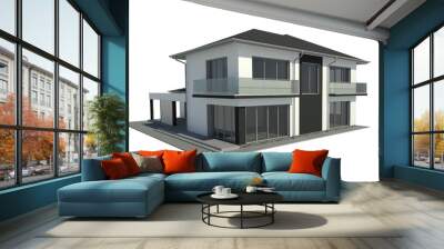 3D rendering of modern family house. Architectural isolated illustration. Wall mural