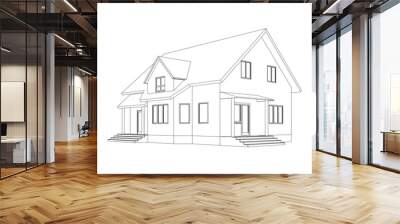 3D suburban house model. Drawing of the modern building. Cottage project on white background. Vector blueprint. Wall mural