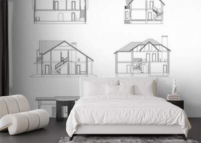 Best interesting architectural vector blueprints. Set of cross-sections suburban houses isolated on white background. Wall mural