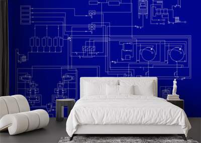 Milk production  with  industry process scheme outline concept. Abstract vector blueprint. Wall mural