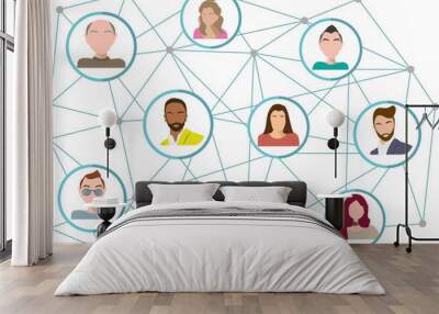 group of people or workers communicating and interacting with each other through the Internet and communication networks Wall mural