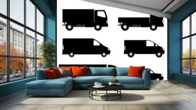 set of icons cars and truck for transportation cargo black silho Wall mural