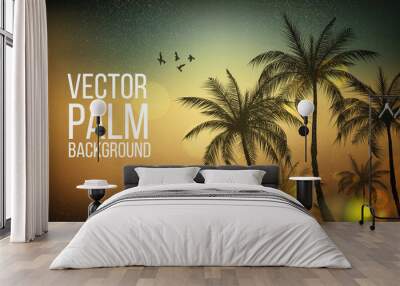 Palm Trees.Vintage toned palm trees.Palm background. Vector illustration.EPS10 Wall mural