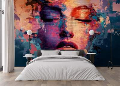 Digital art with pixelated effects Wall mural