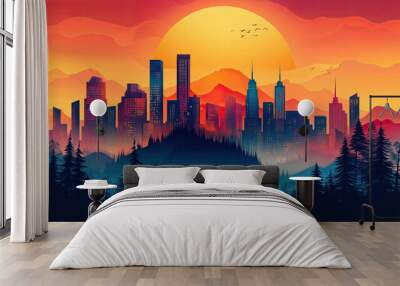 Flat vector illustration of a city landscape Wall mural