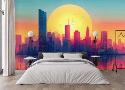 Flat vector illustration of a city landscape Wall mural