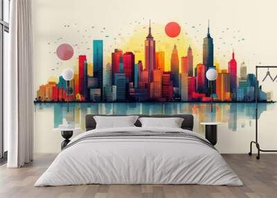 Flat vector illustration of a city landscape Wall mural