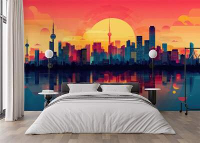 Flat vector illustration of a city landscape Wall mural