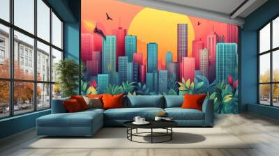 Flat vector illustration of a city landscape Wall mural