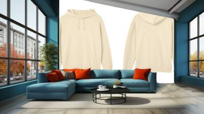 Cream Sweat Pullover Long Sleeve Hoodie Templates Front and Back Views Wall mural