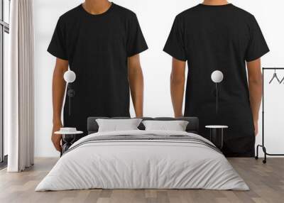 Man in blank black t-shirt, front and back views Wall mural