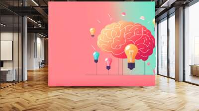 Brain expanding with lightbulbs, representing mental growth and potential, flat design illustration Wall mural