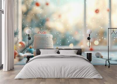 Christmas ornaments with small gifts, soft winter ambiance, 3D illustration Wall mural