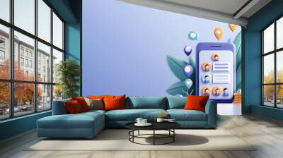 HR management system, networked employee profiles, 3D illustration Wall mural