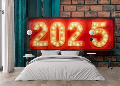 Number 2025 in lights on a vintage movie theater marquee Wall mural