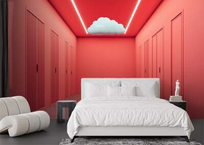 Storage units illuminated by beams of data from a hovering cloud deployment sequence technology tone analogous color scheme Wall mural