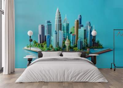 3d illustration of a big city landscape on the book Wall mural