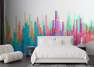 3d illustration of a colorful graph with many different colored bars on white background Wall mural