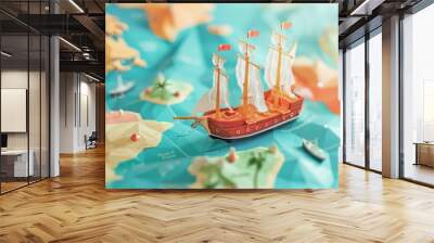 3d illustration of a pirate boat sailing in the ocean bokeh style background Wall mural