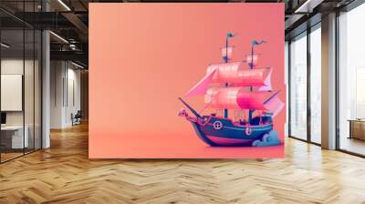 3d illustration of a pirate boat sailing in the ocean Wall mural