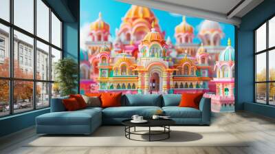 3d illustration of indian mughal architecture bokeh style background Wall mural