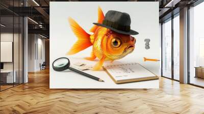 A goldfish in a detective outfit with a magnifying glass Wall mural