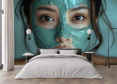 Beautiful Asian woman wear a clay mask on face Wall mural