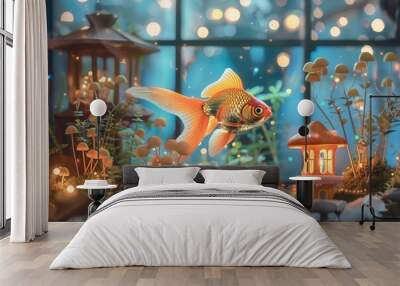 Goldfish swimming in Fairy Tale Garden Wall mural