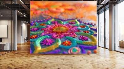 illustration of indian indian sand mandala art bokeh style background Wall mural