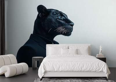 panther in suit Looks calm on a white background Wall mural