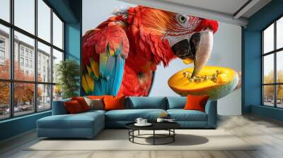 Parrot eating tropical fruit Wall mural