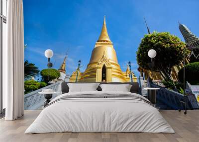 Asian women tourists at Wat phra keaw, Bangkok, Thailand. Concept of Tourism Zone Asia. Wall mural