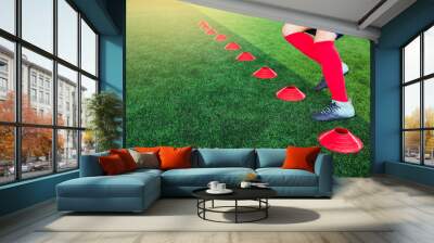 Kid soccer is jumping and jogging Wall mural