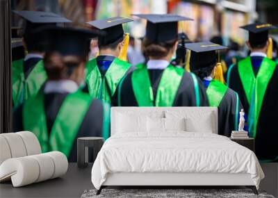 Selective focus to many graduates line up for the graduation ceremony. Wall mural