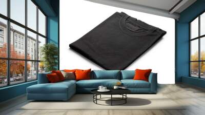 Black folded t-shirt isolated on white background. Wall mural