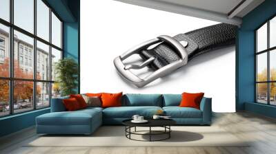 Black leather belt isolated on white background Wall mural