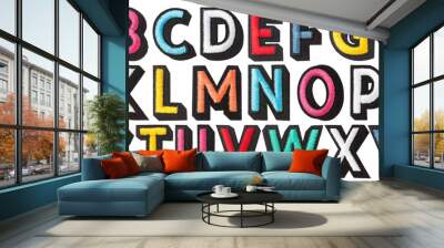 English alphabet of stitched with thread isolated on white background Wall mural