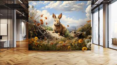 Hare - Wilderness, Digital Art, Nature, Painting, Outdoors Background, Backcountry Wallpaper Wall mural