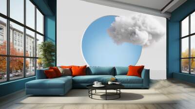 3D podium blue display on water with white cloud. Bright dreamy landscape. Nature background with Cosmetic beauty product promotion circle  stand mock up. Step pedestal, minimal banner 3D render  Wall mural