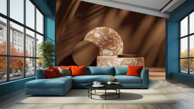 3d podium display on brown, background with black terrazzo stone. brown cosmetic, beauty product pro Wall mural