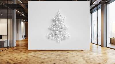 3D white display background for text with Christmas tree with copy space. Abstract minimal ball pine tree shape. Winter, new year holiday, geometric shape card design. 3d render illustration Wall mural