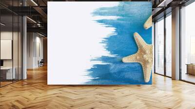 vacation and summer concept star fish banner with watercolor blue summer flat lay background. Wall mural