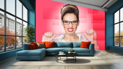 aggressive woman with a pointer. concept Wall mural