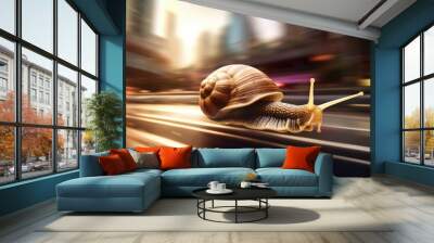 A snail at a competition, striving for success in the big city. The fight for survival Wall mural