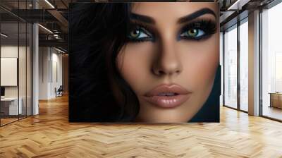 Close-up photo portrait of a beautiful charming woman with a bright smokey eye. Style, beauty and fashion concept Wall mural