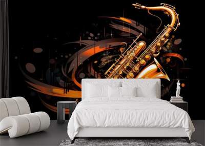 Musical style illustration, colorful saxophone, notes. Poster, music concert, festival, music store and musical instrument design. Wall mural