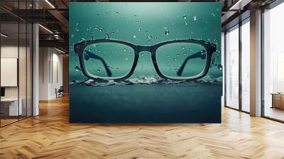 photo of stylish glasses lying on the road in the rain Wall mural