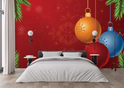 vector christmas background with glossy balls Wall mural