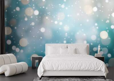 Abstract Blue Background with White and Yellow Bokeh Lights Wall mural