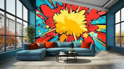 Abstract Comic Book Explosion with Red, Yellow, and Blue Colors Wall mural